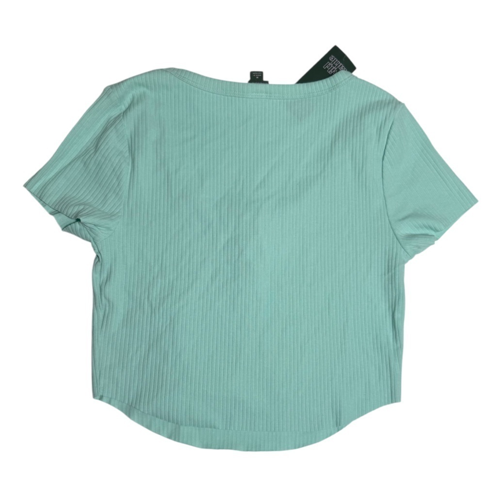 Wild Fable Short Sleeve Tee Turquoise Size Medium Snap Placket NWT Ribbed - Picture 2 of 7